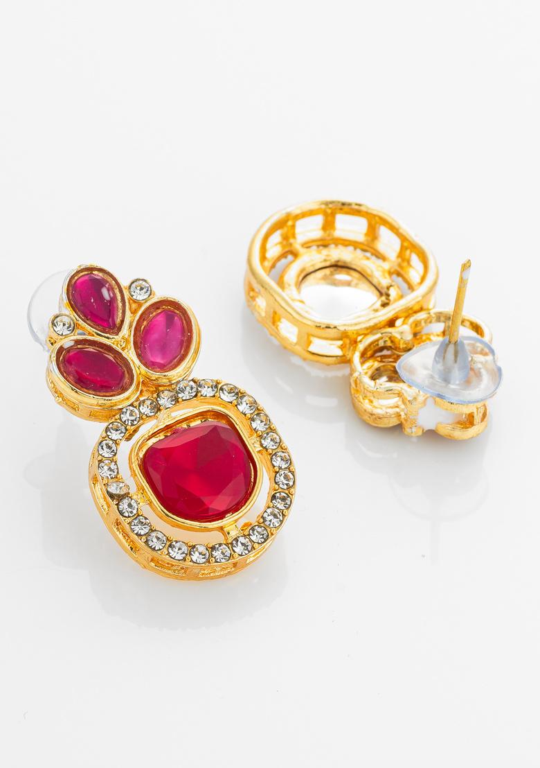 Pink And White Alloy Earrings - Indya