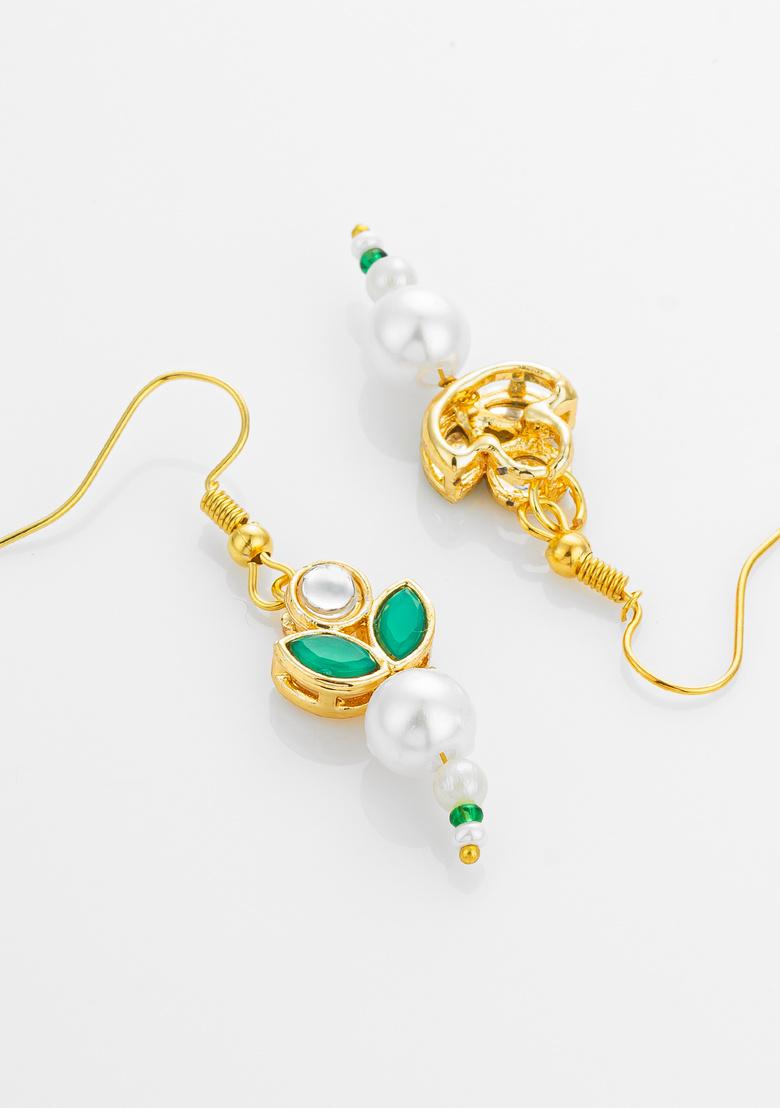 Green And White Alloy Earrings - Indya