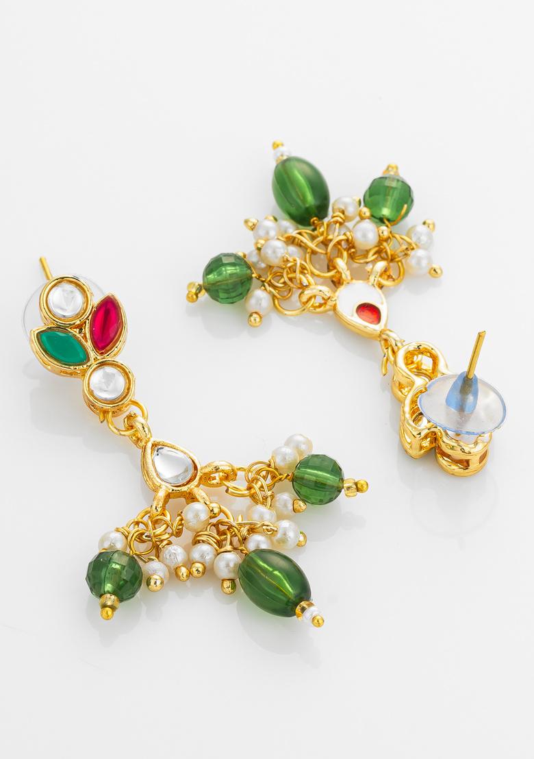 Green And White Alloy Earrings - Indya