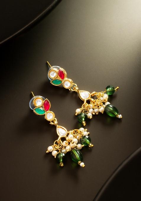 Green And White Alloy Earrings