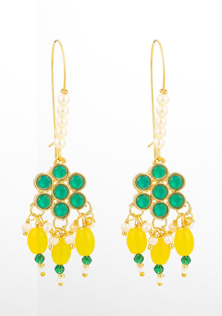 Green And Yellow Alloy Earrings - Indya