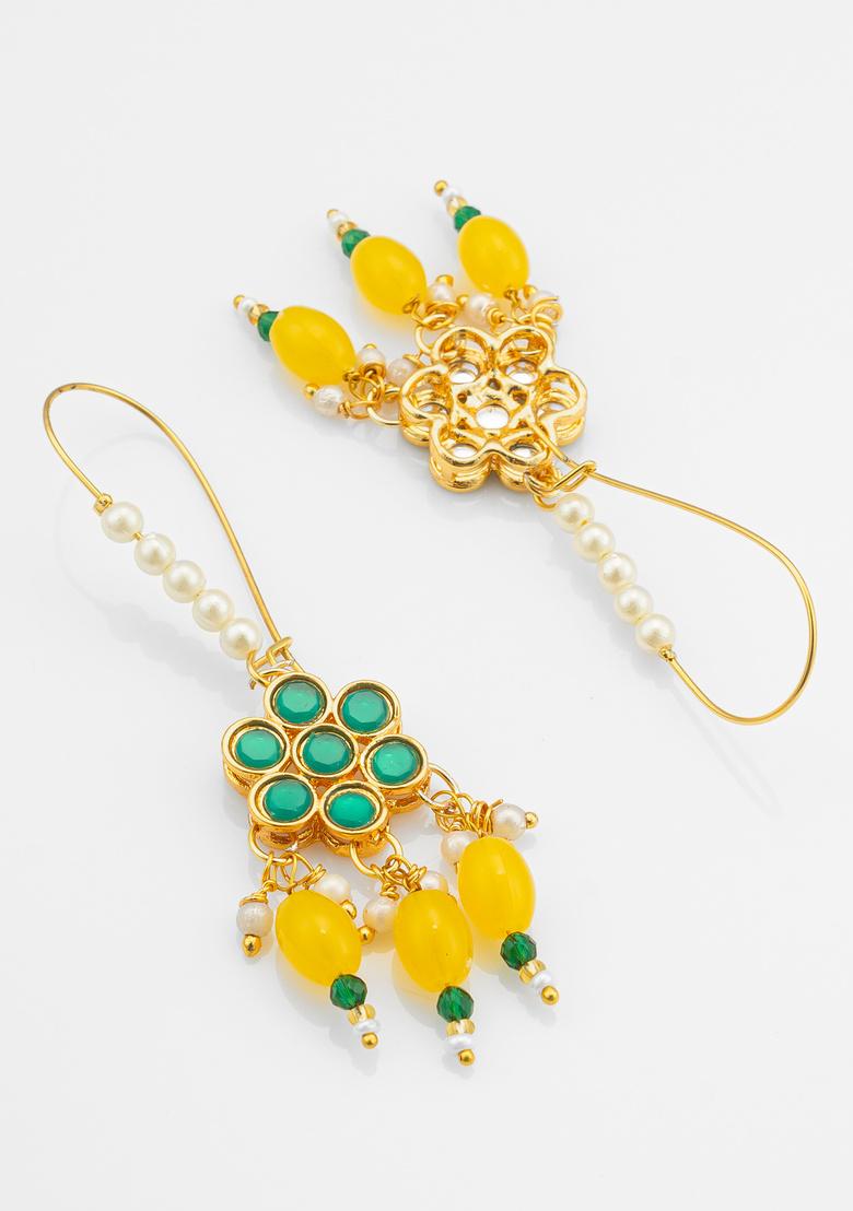Green And Yellow Alloy Earrings - Indya