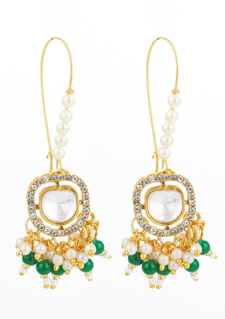 Green And White Alloy Earrings - Indya