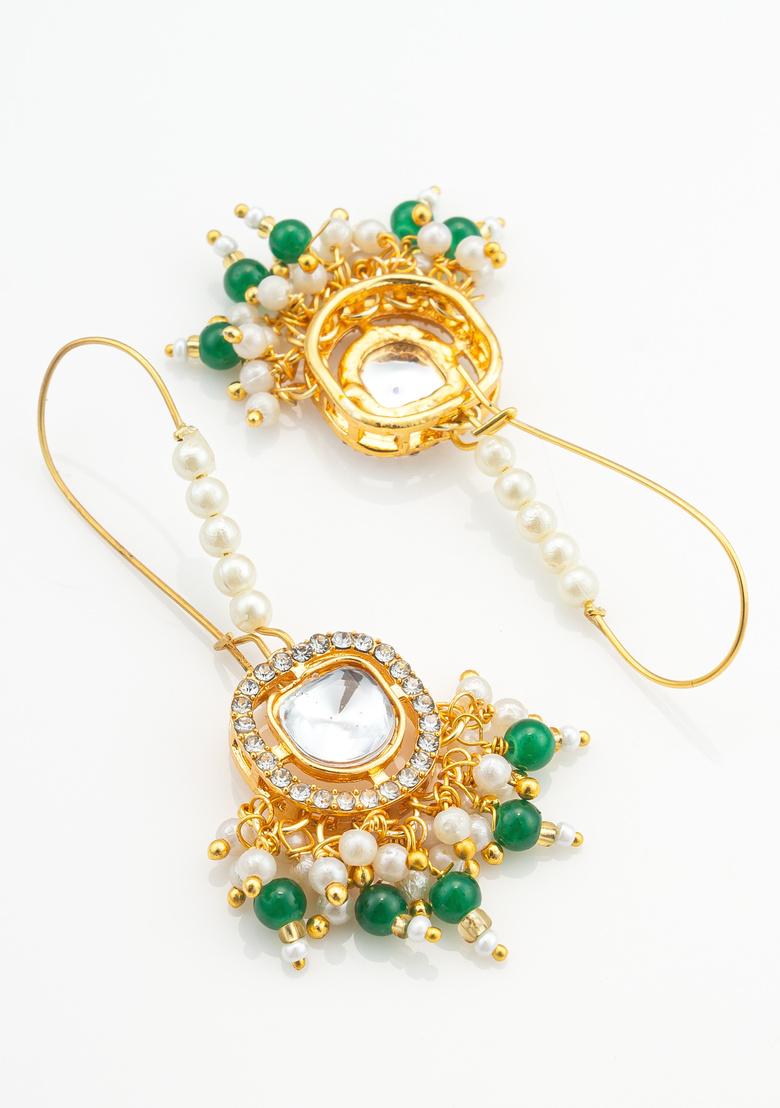 Green And White Alloy Earrings - Indya