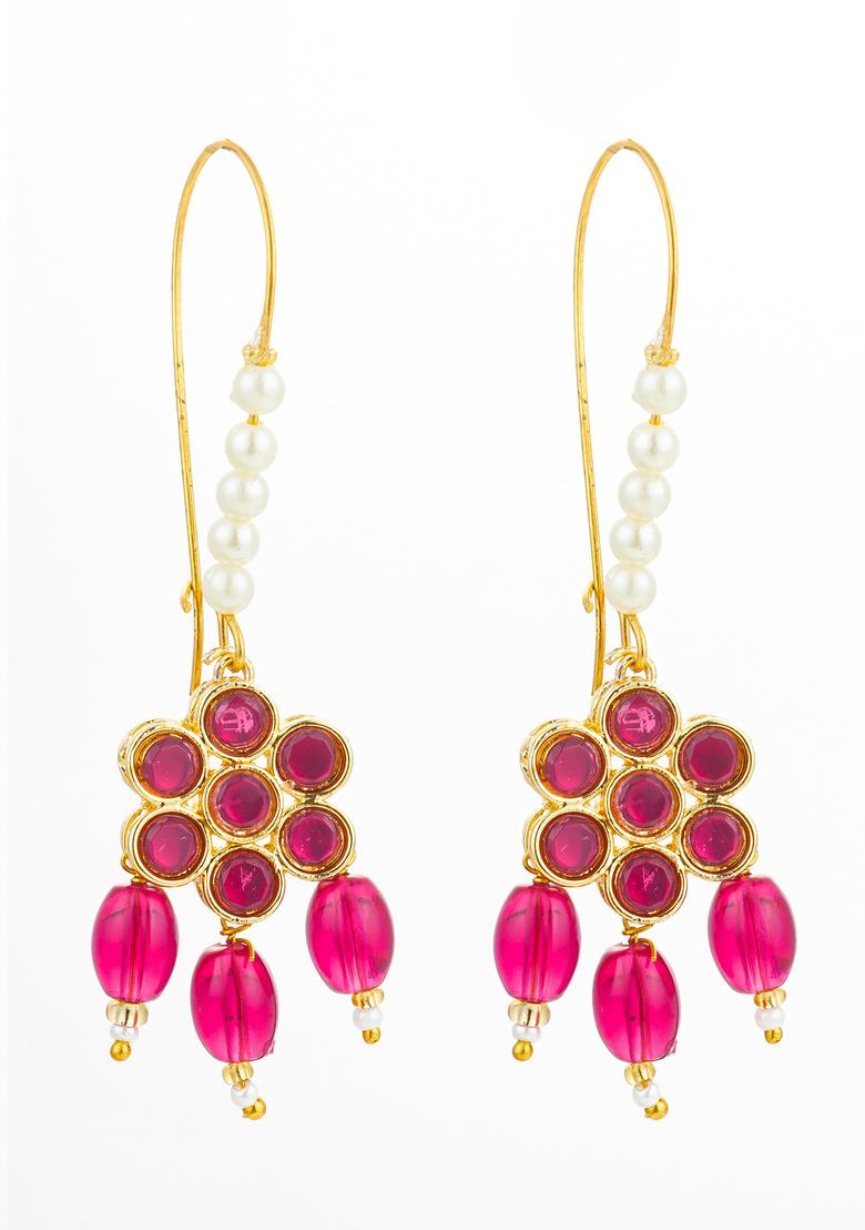 Pink And White Alloy Earrings - Indya