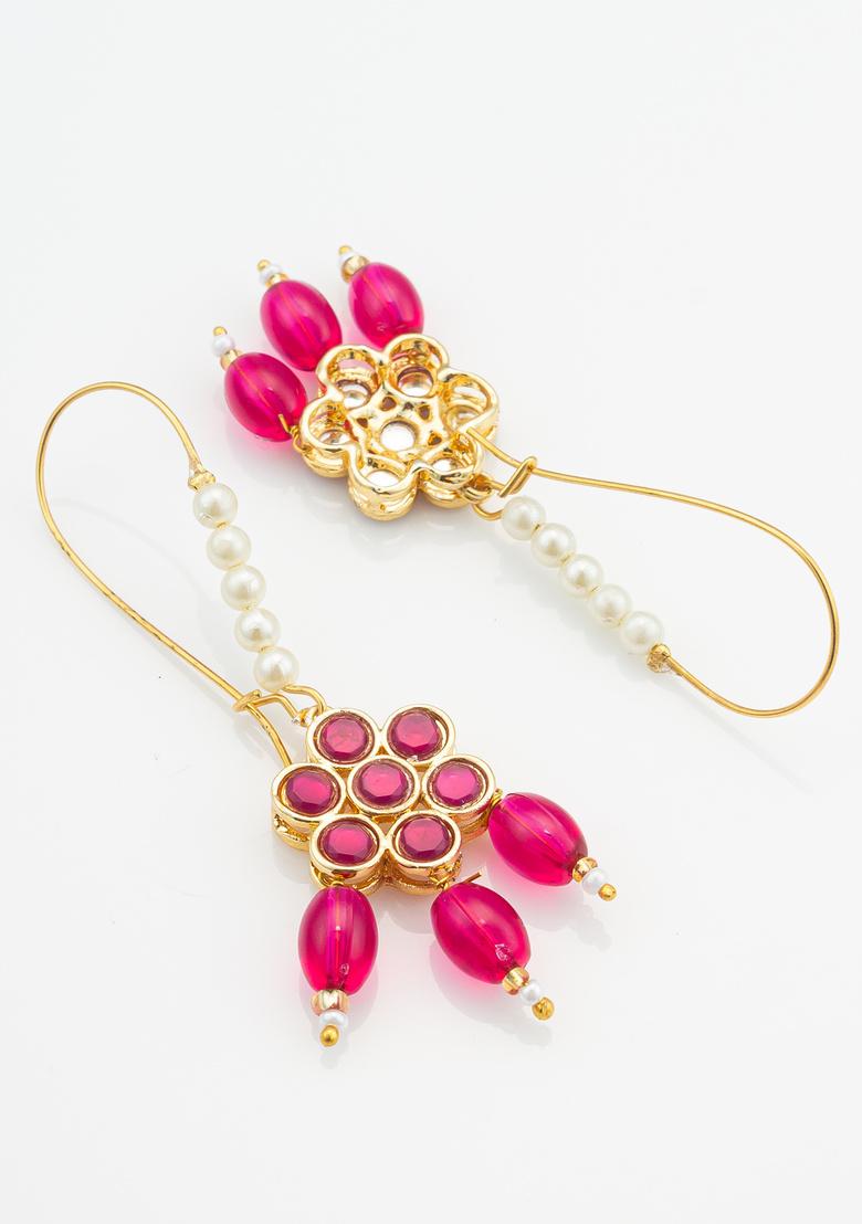 Pink And White Alloy Earrings - Indya