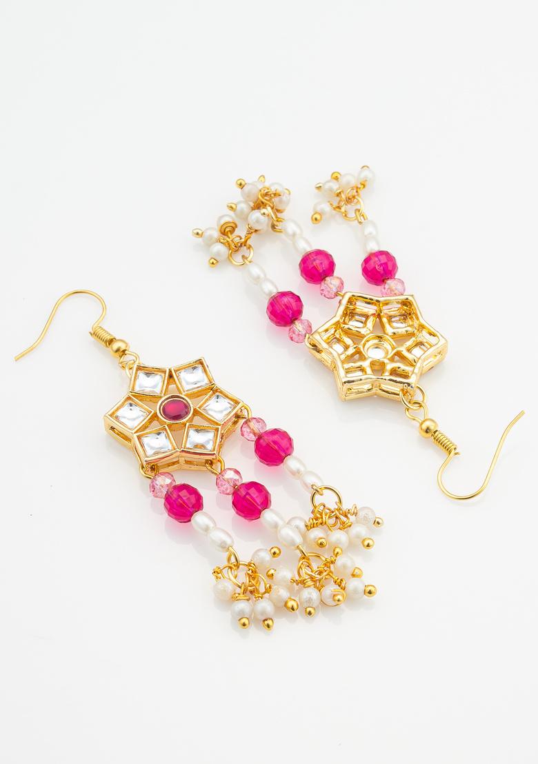 Pink And White Alloy Earrings - Indya