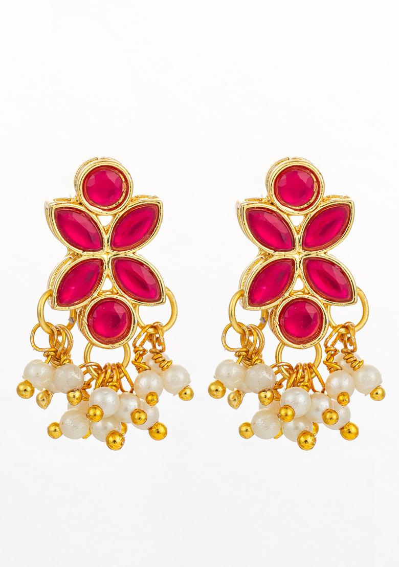 Pink And White Alloy Earrings - Indya