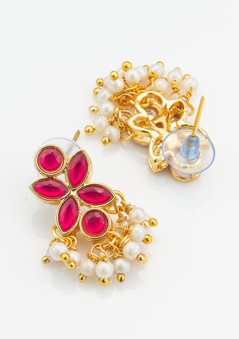 Pink And White Alloy Earrings - Indya