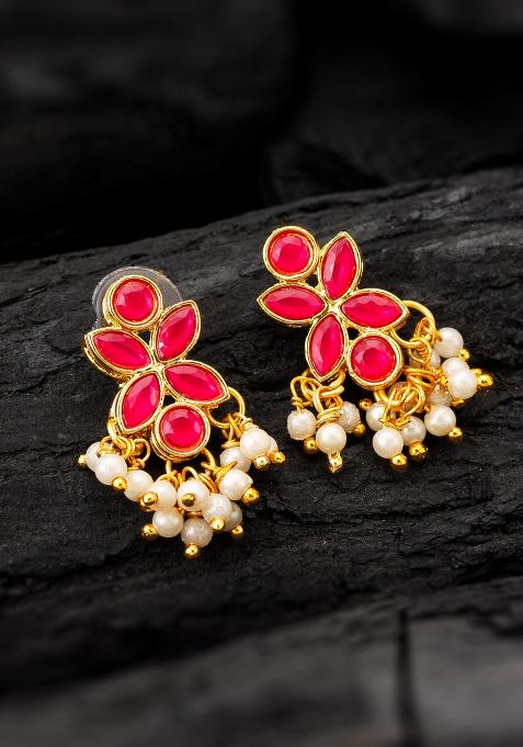 Pink And White Alloy Earrings