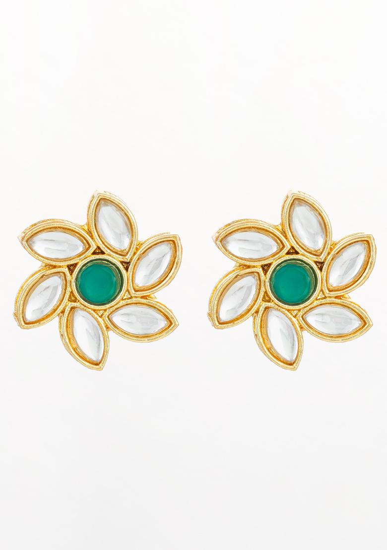 White And Green Alloy Earrings - Indya