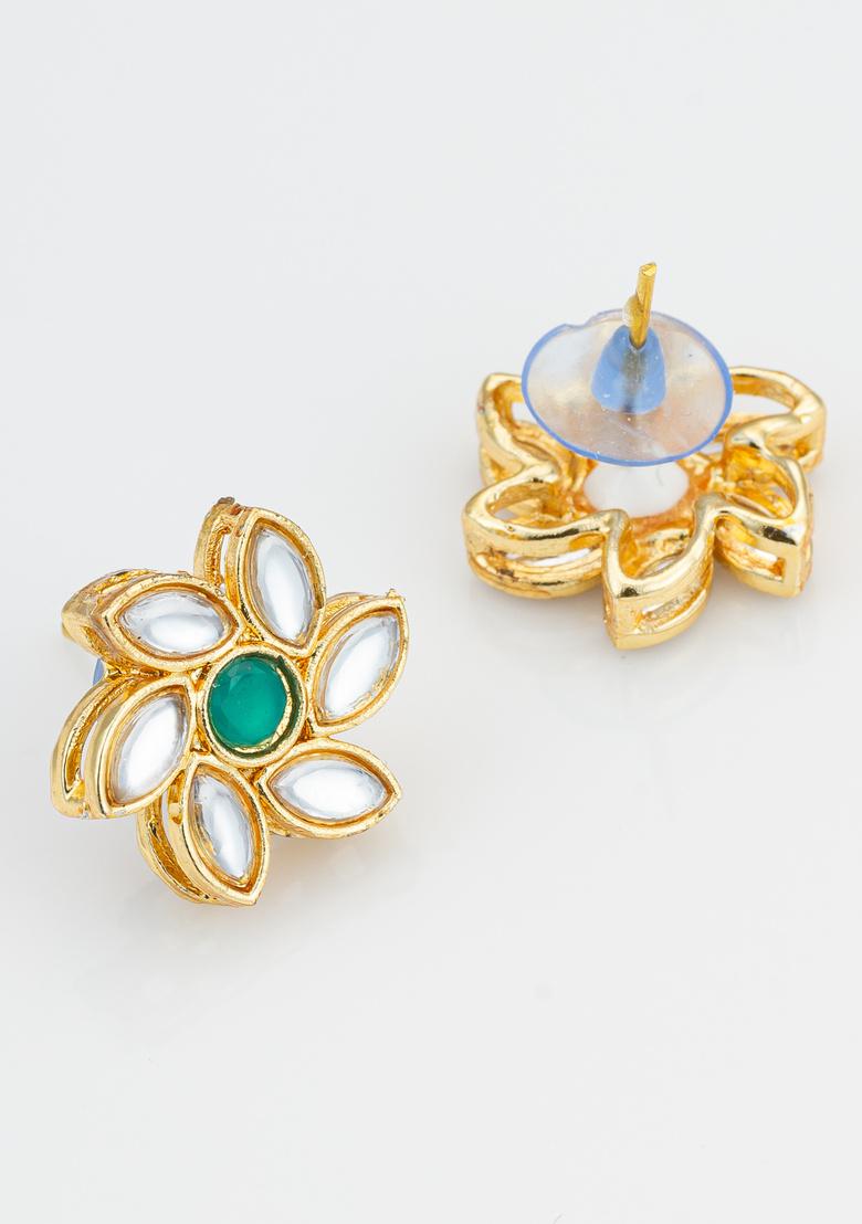 White And Green Alloy Earrings - Indya