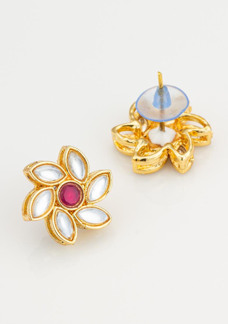 White And Maroon Alloy Earrings - Indya