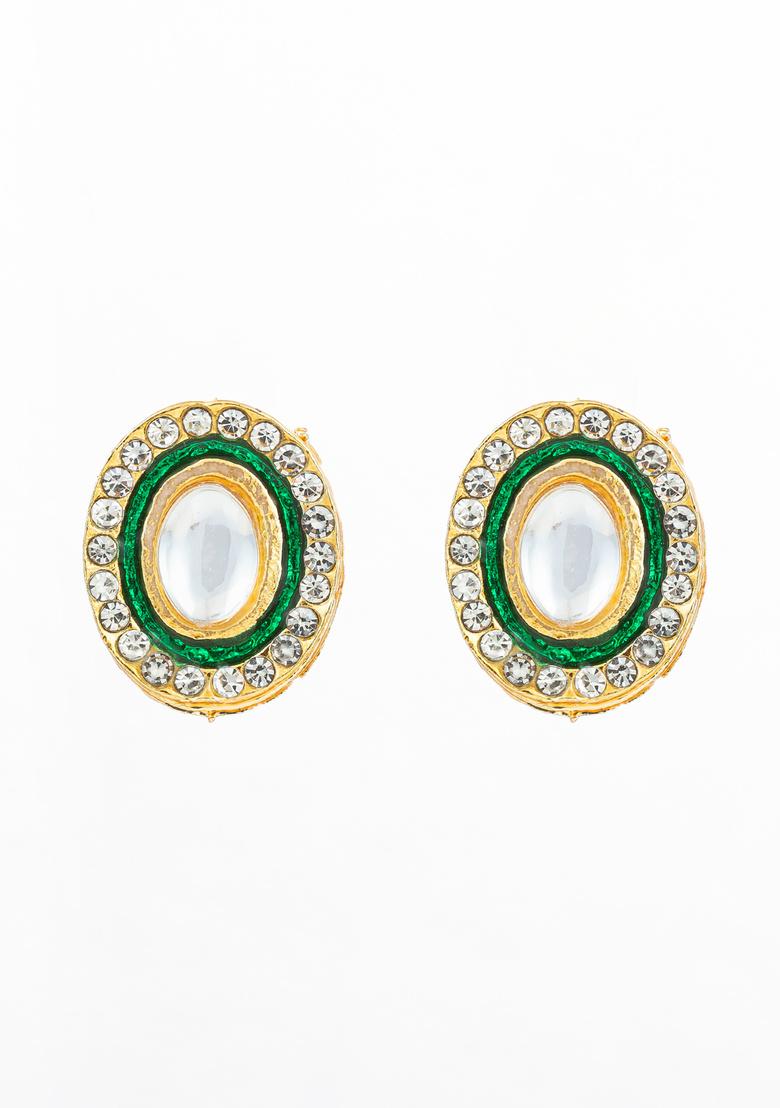 White And Green Alloy Earrings - Indya