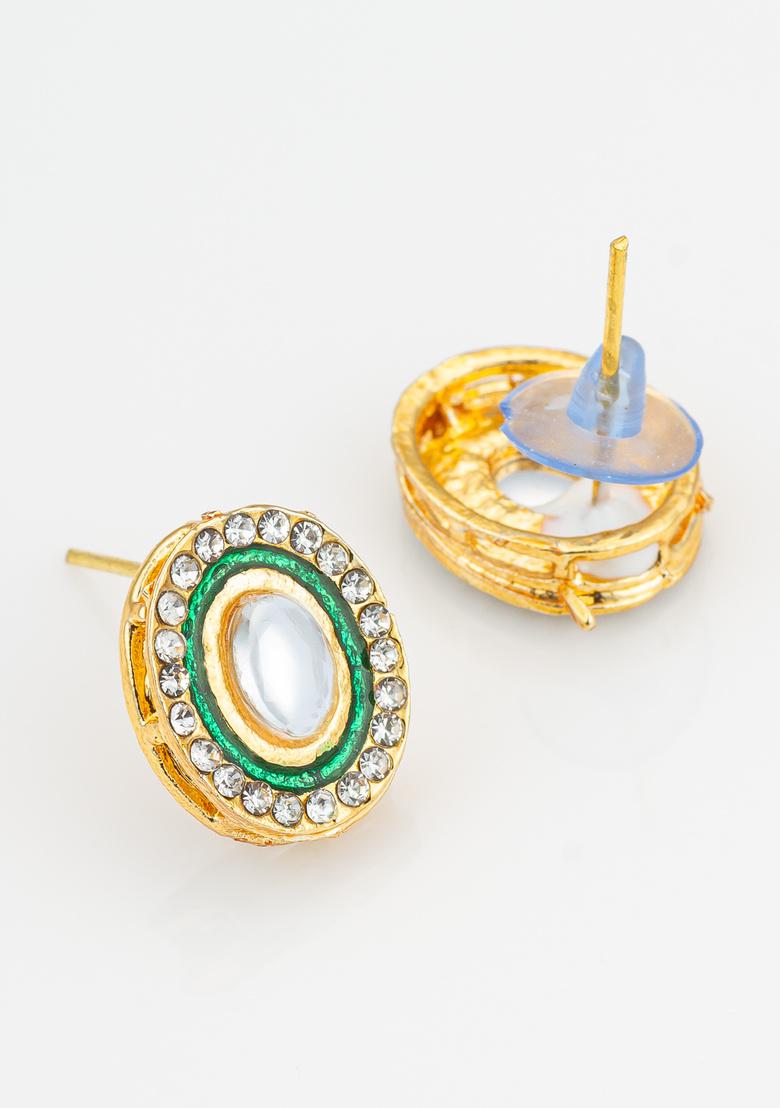 White And Green Alloy Earrings - Indya