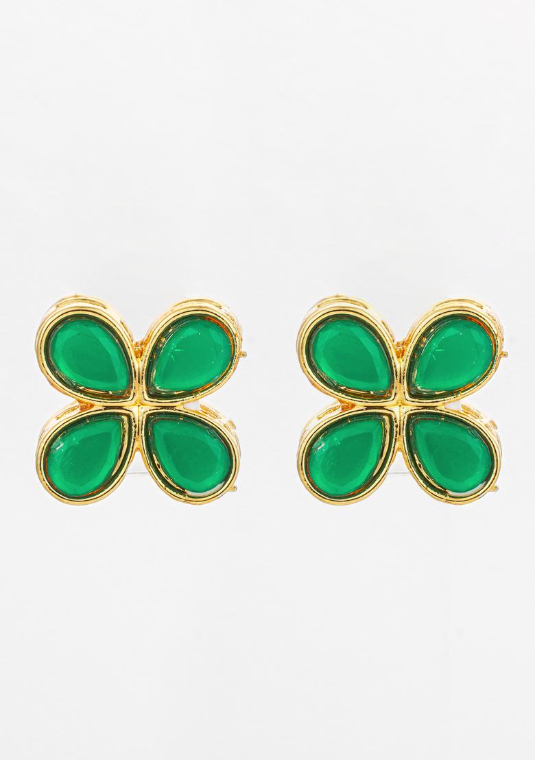 Green Alloy Earrings - Indya