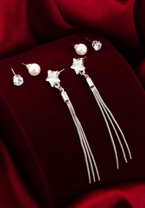 Silver And White Alloy Earrings