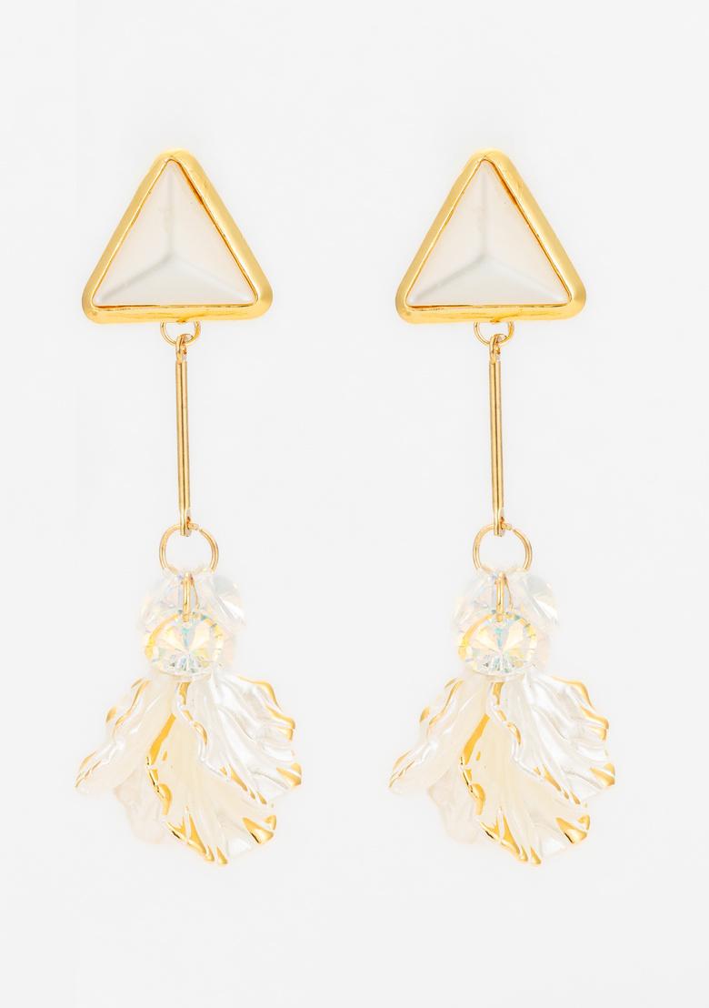 Golden And White Alloy Earrings - Indya