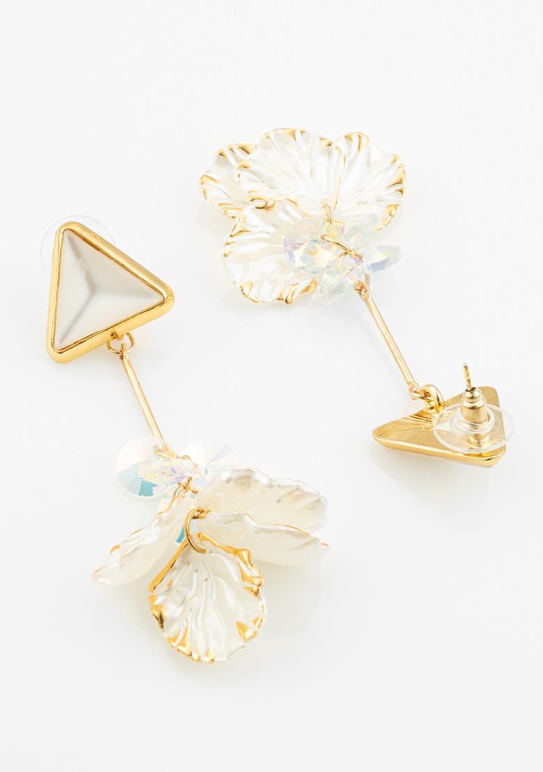 Golden And White Alloy Earrings - Indya