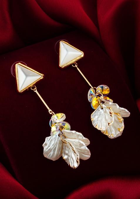Golden And White Alloy Earrings