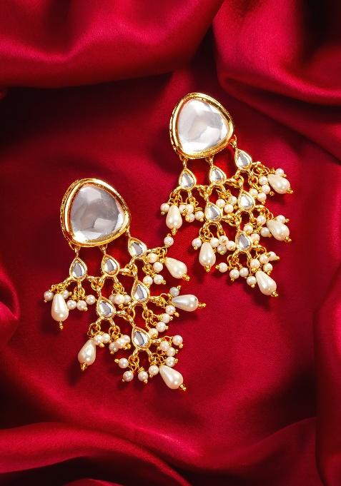 White And Golden Alloy Earrings