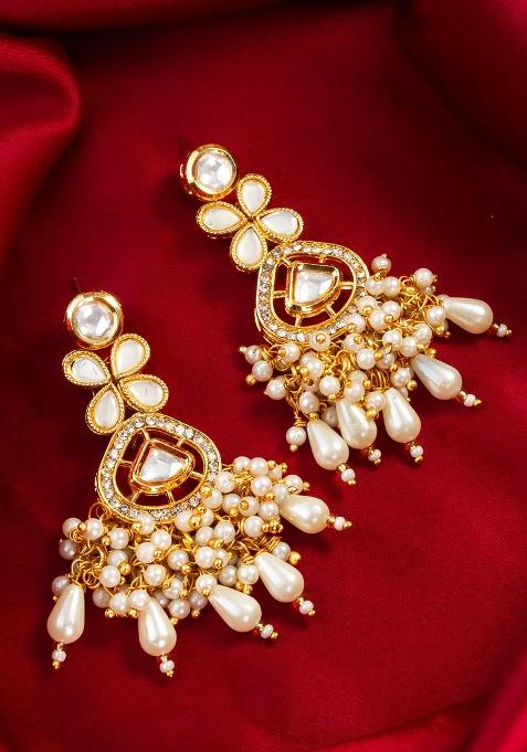White And Golden Alloy Earrings