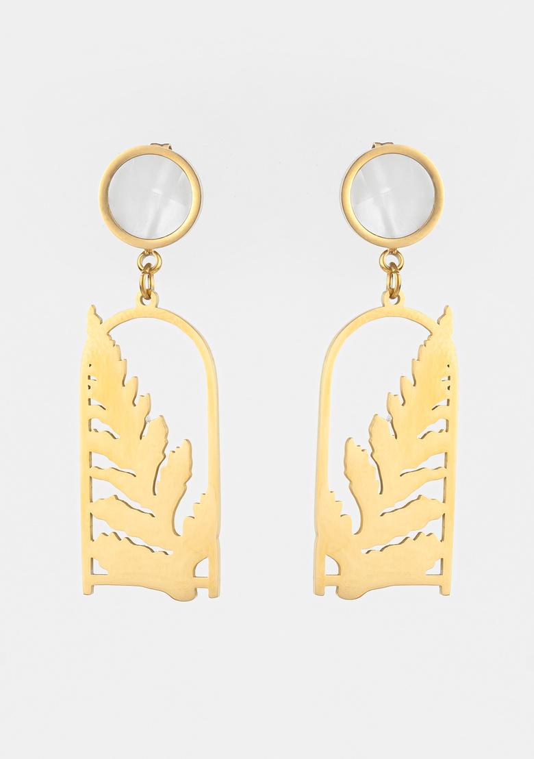 Golden And White Alloy Earrings - Indya