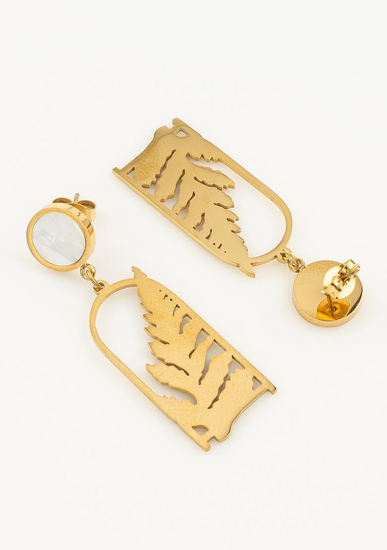 Golden And White Alloy Earrings - Indya