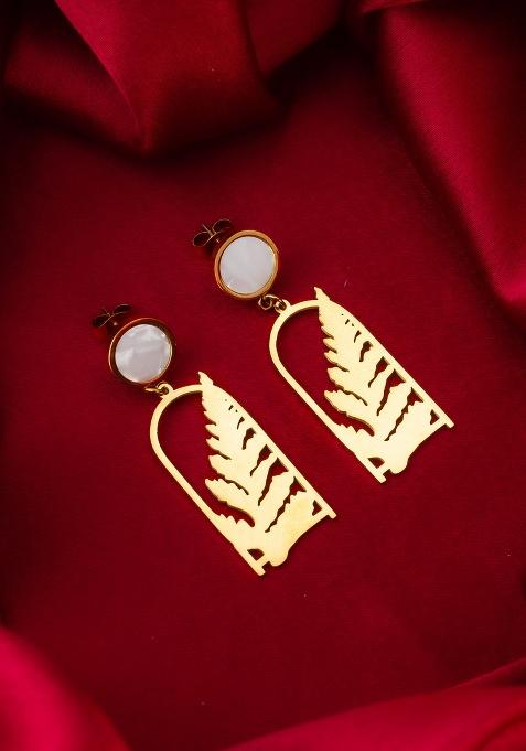 Golden And White Alloy Earrings