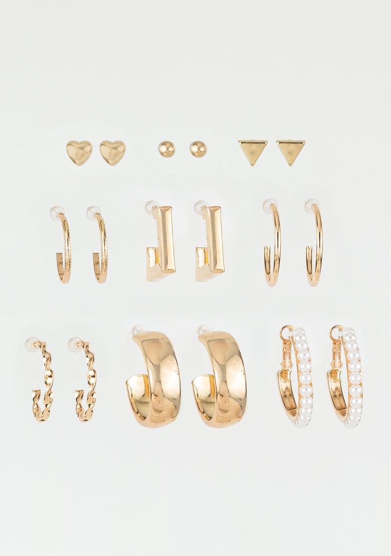 Golden And White Alloy Earrings - Indya