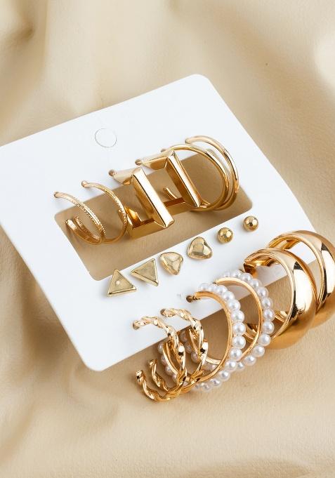 Golden And White Alloy Earrings