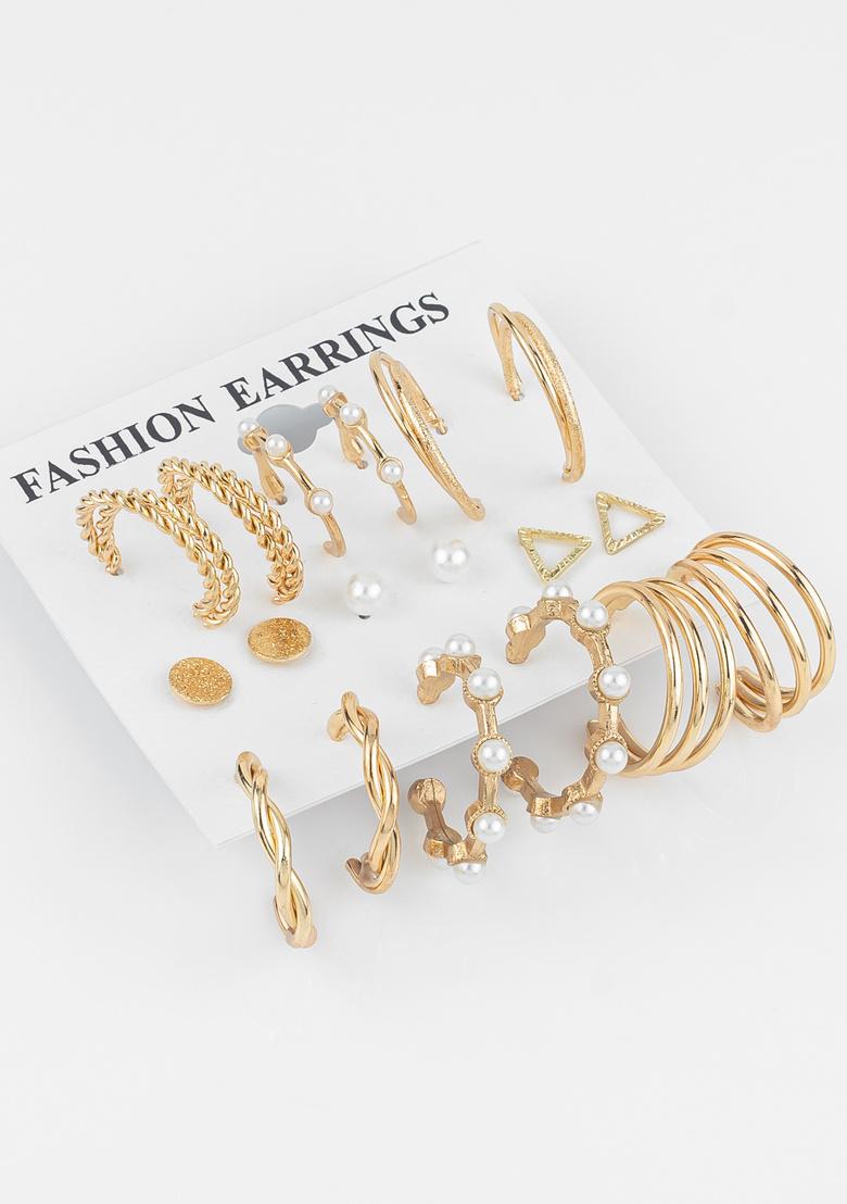 Golden And White Alloy Earrings - Indya