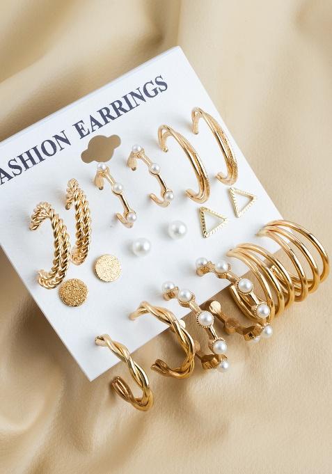 Golden And White Alloy Earrings