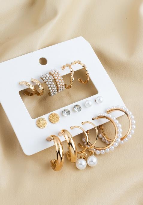 Golden And White Alloy Earrings