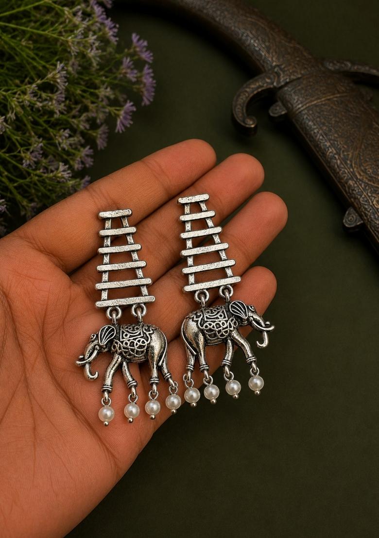 Silver Alloy Earrings - Indya