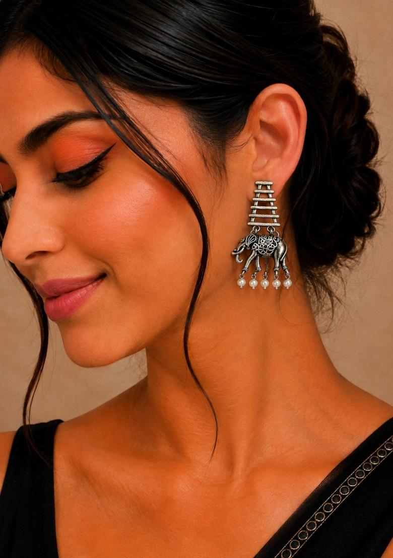 Silver Alloy Earrings - Indya