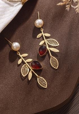 Gold Plated Leaf Shaped Drop Earrings