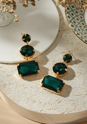 Gold Plated Contemporary Stone Studded Drop Earrings