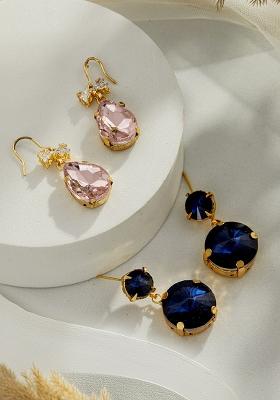 Set Of 2 Gold Plated Artificial Stones Drop Earrings