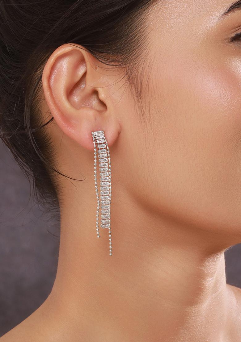 Set Of 2 Gold Plated Contemporary Stone Studded Drop Earrings