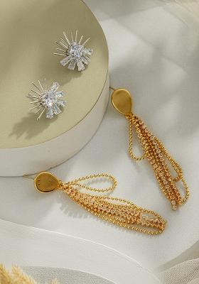 Set Of 2 Gold Plated And Silver Plated Contemporary Drop Earrings