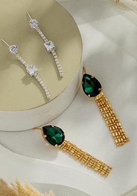 Set Of 2 Gold Plated And Rhodium Plated Contemporary Drop Earrings