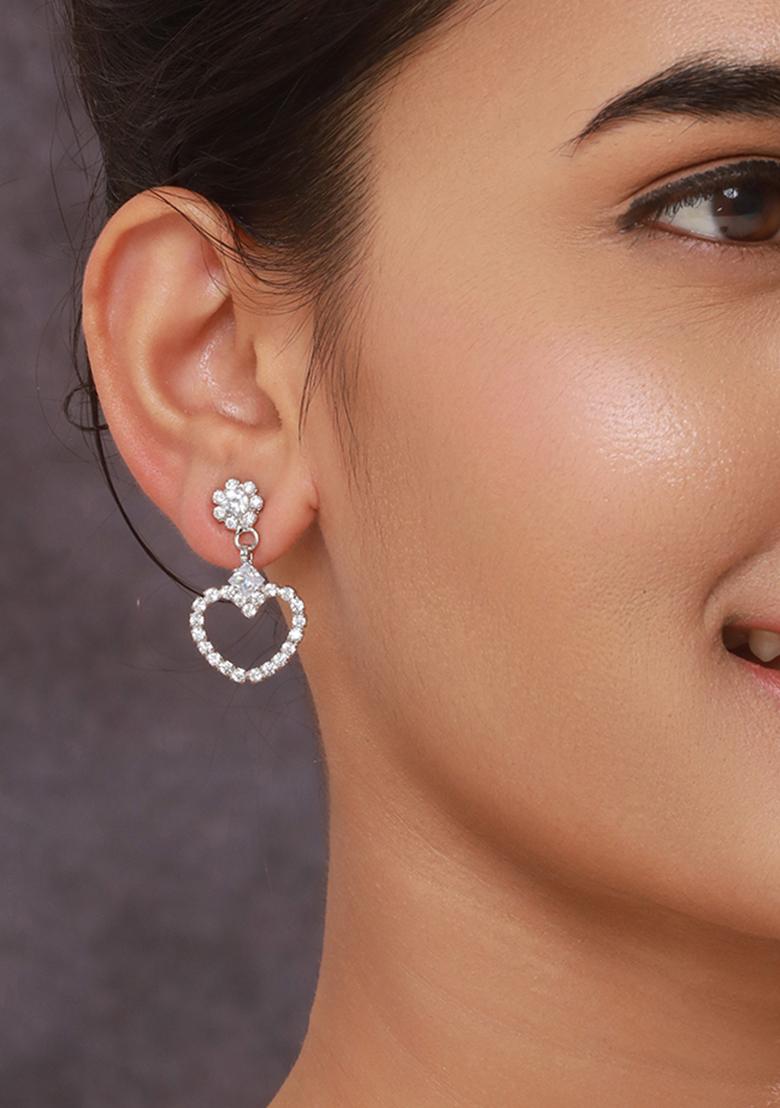Set Of 2 Rhodium Plated And Cubic Zirconia Studded Drop Earrings