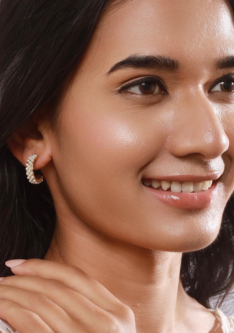 Set Of 9 Gold Plated Artificial Stones Studded Contemporary Drop Earrings