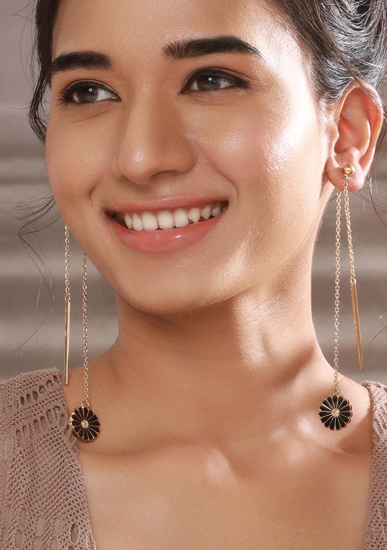 Set Of 2 Gold Plated Pearl Beaded Contemporary Drop Earrings