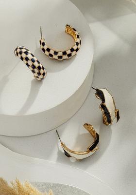 Set Of 2 Gold Plated Contemporary Half Hoop Earrings