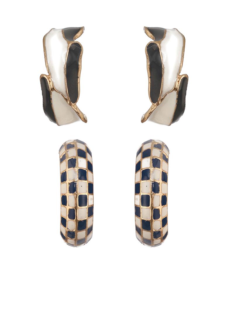 Set Of 2 Gold Plated Contemporary Half Hoop Earrings