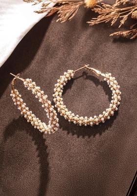 Gold Plated Pearl Beaded Classic Half Hoop Earrings