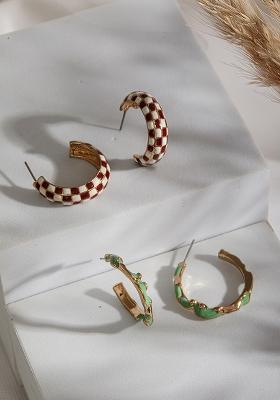 Set Of 2 Gold Plated Contemporary Half Hoop Earrings