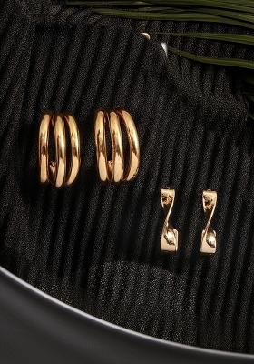 Set Of 2 Gold Plated Contemporary Half Hoop Earrings